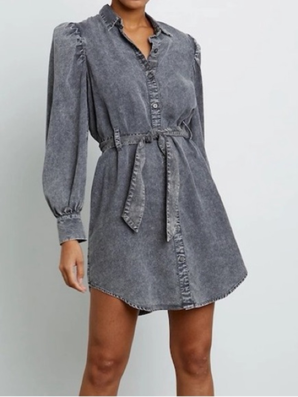 Rails Adele Dress Black Acid Wash Denim Belted Shirt Dress Medium Button Front